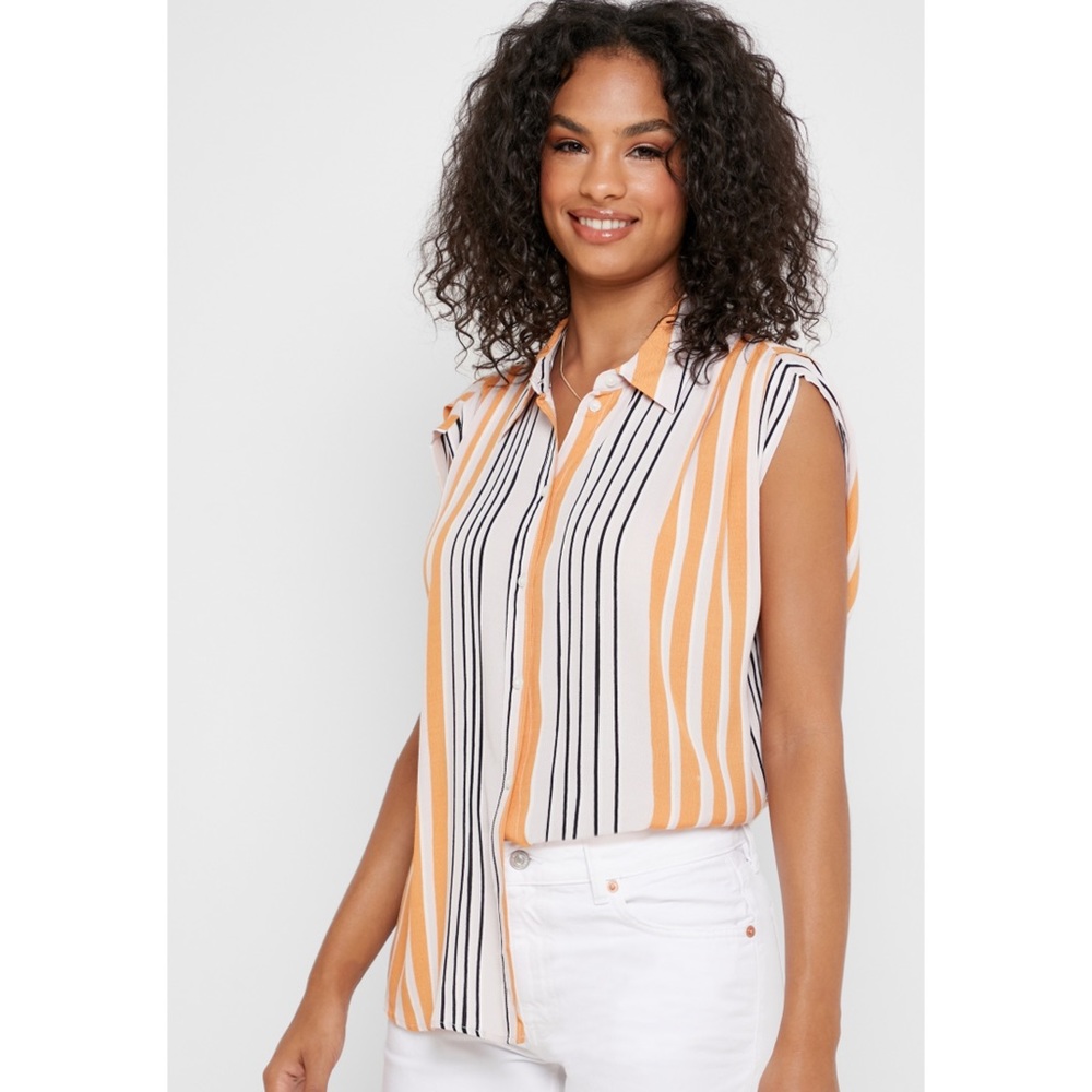 MANGO Striped Women Shirt in Orange/Black Size Medium